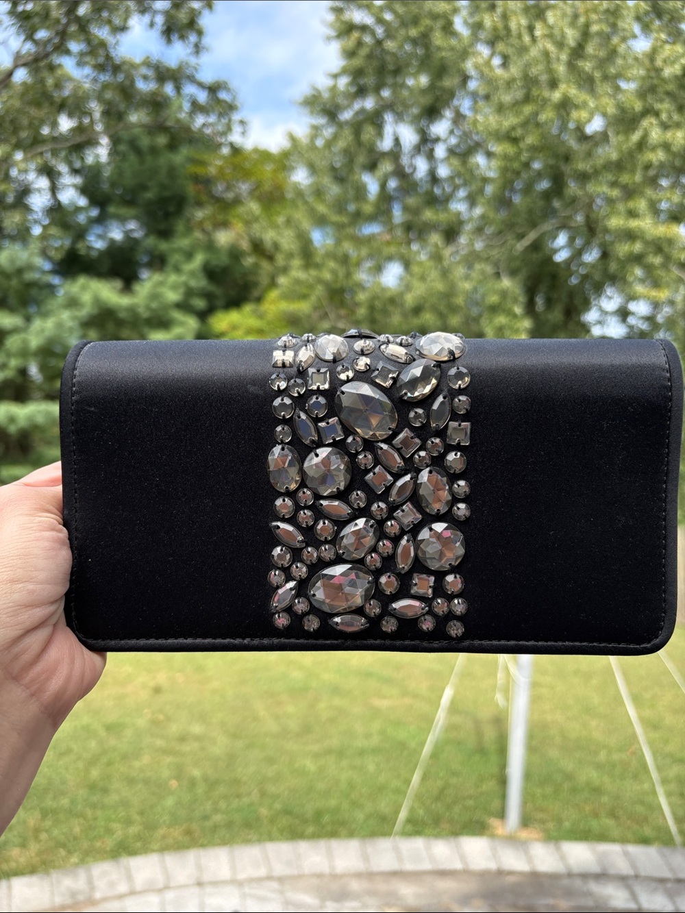Black Jeweled Satin Clutch